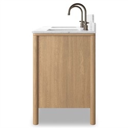 Porter Modern Classic White Marble Brown Oak Double Vanity Sink - 61"|