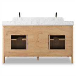 Porter Modern Classic White Marble Brown Oak Double Vanity Sink - 61"|