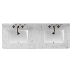 Porter Modern Classic White Marble Brown Oak Double Vanity Sink - 61"|