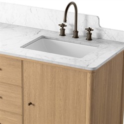 Porter Modern Classic White Marble Brown Oak Double Vanity Sink - 61"|