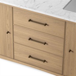 Porter Modern Classic White Marble Brown Oak Double Vanity Sink - 61"|
