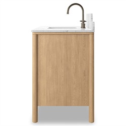 Porter Modern Classic White Marble Brown Oak Wide Single Vanity Sink - 49"|