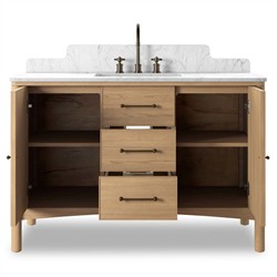 Porter Modern Classic White Marble Brown Oak Wide Single Vanity Sink - 49"|