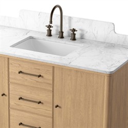 Porter Modern Classic White Marble Brown Oak Wide Single Vanity Sink - 49"|