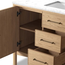 Porter Modern Classic White Marble Brown Oak Wide Single Vanity Sink - 49"|