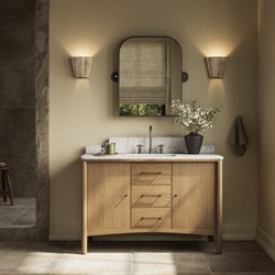 Porter Modern Classic White Marble Brown Oak Wide Single Vanity Sink - 49"|