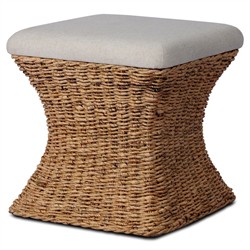 Raiko Coastal Beach Cream Woven Accent Stool|