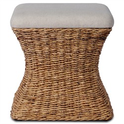 Raiko Coastal Beach Cream Woven Accent Stool|