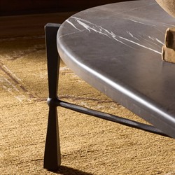 Rayna Updated Traditional Grey Marble Black Iron Oval Coffee Table|