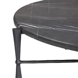 Rayna Updated Traditional Grey Marble Black Iron Oval Coffee Table|