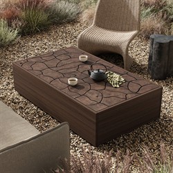 Ridge Rustic Lodge Dark Brown Teak Rectangular Block Outdoor Coffee Table|