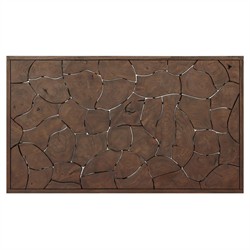 Ridge Rustic Lodge Dark Brown Teak Rectangular Block Outdoor Coffee Table|