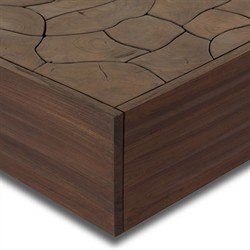 Ridge Rustic Lodge Dark Brown Teak Rectangular Block Outdoor Coffee Table|