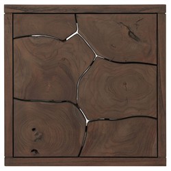 Ridge Rustic Lodge Dark Brown Teak Block Outdoor End Table|