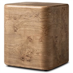 Talessi Modern Classic Brown Oak Burl Square Block End Table|