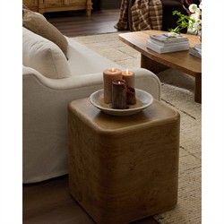 Talessi Modern Classic Brown Oak Burl Square Block End Table|