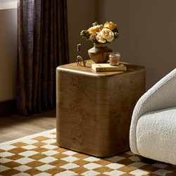 Talessi Modern Classic Brown Oak Burl Square Block End Table|