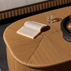 Taum Coastal Beach Brown Woven Oval Outdoor Coffee Table|