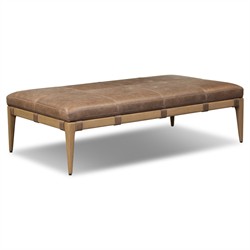 Ulrick Modern Classic Brown Leather Drifted Oak Cocktail Ottoman|