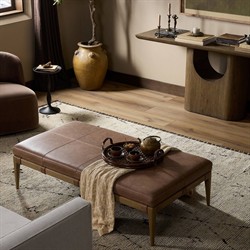 Ulrick Modern Classic Brown Leather Drifted Oak Cocktail Ottoman|