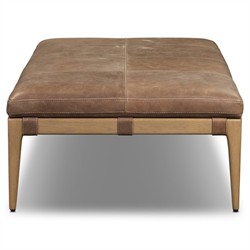 Ulrick Modern Classic Brown Leather Drifted Oak Cocktail Ottoman|