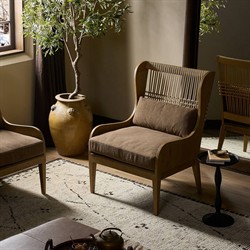 Vestavia Coastal Beach Brown Performance Aged Oak Woven Wing Chair|