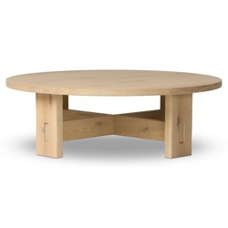 Willa Coastal Beach Bleached Oak Round Coffee Table|
