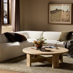 Willa Coastal Beach Bleached Oak Round Coffee Table|