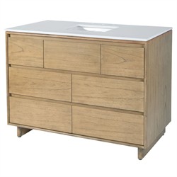 Alixane Modern Classic White Quartz Light Brown Wood Single Vanity Sink - 48"|