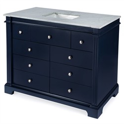 Anatole Modern Carrara Marble Navy Blue Acacia Wood Single Vanity Sink - 48"|