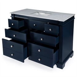 Anatole Modern Carrara Marble Navy Blue Acacia Wood Single Vanity Sink - 48"|