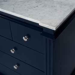 Anatole Modern Carrara Marble Navy Blue Acacia Wood Single Vanity Sink - 48"|