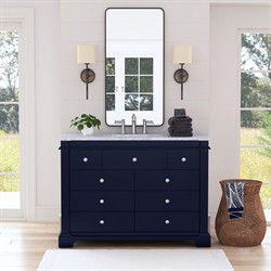Anatole Modern Carrara Marble Navy Blue Acacia Wood Single Vanity Sink - 48"|
