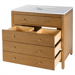 Svea Modern Classic White Quartz Light Natural Wood Single Vanity Sink - 36"|