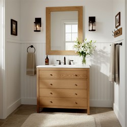 Svea Modern Classic White Quartz Light Natural Wood Single Vanity Sink - 36"|