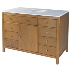 Svea Modern Classic White Quartz Light Natural Wood Single Vanity Sink - 48"|