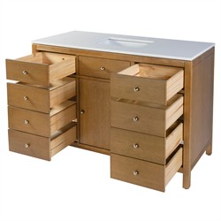 Svea Modern Classic White Quartz Light Natural Wood Single Vanity Sink - 48"|