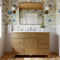 Svea Modern Classic White Quartz Light Natural Wood Single Vanity Sink - 48"|