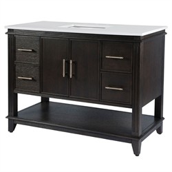 Colombe Traditional White Quartz Dark Brown Wood Single Vanity Sink - 48"|