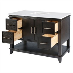 Colombe Traditional White Quartz Dark Brown Wood Single Vanity Sink - 48"|