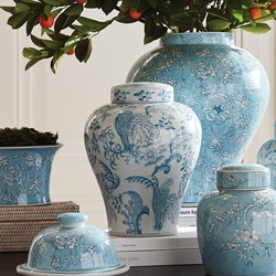 Salvatore French Country Light Blue Porcelain Lidded Ginger Jar|
