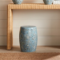 Teddy French Country Light Blue Porcelain Pomegranate Round Stool|