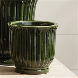 Ellison Traditional Green Fluted Ceramic Outdoor Planter - Set of 3|