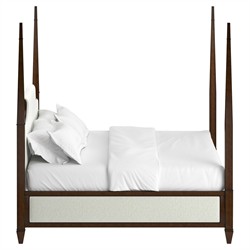 Gatlin Updated Traditional White Upholstered Brown Wood Four Poster Bed - King|