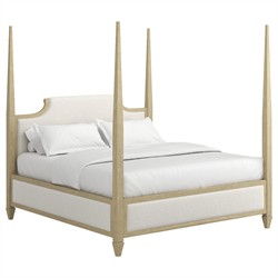 Gatlin Updated Traditional White Upholstered Beige Wood Four Poster Bed - King|