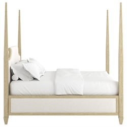 Gatlin Updated Traditional White Upholstered Beige Wood Four Poster Bed - King|
