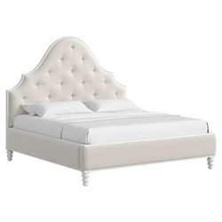 Joe Updated Traditional White Wood Tufted Bed - Queen|