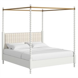 Dane Updated Traditional White Wood Canopy Spindle Bed - Queen|