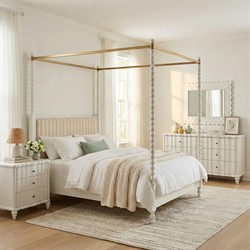 Dane Updated Traditional White Wood Canopy Spindle Bed - Queen|