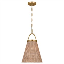 Whitby Coastal Blonde Rattan Burnished Brass Single Pendant - 12"|